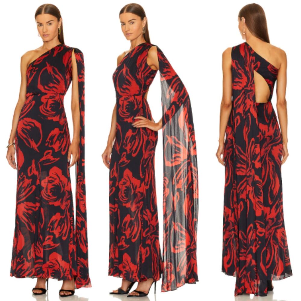 YAURA | NWT Adanna Gown in Ata Rodo Print One Shoulder Scarf Maxi Dress UK 10 M
